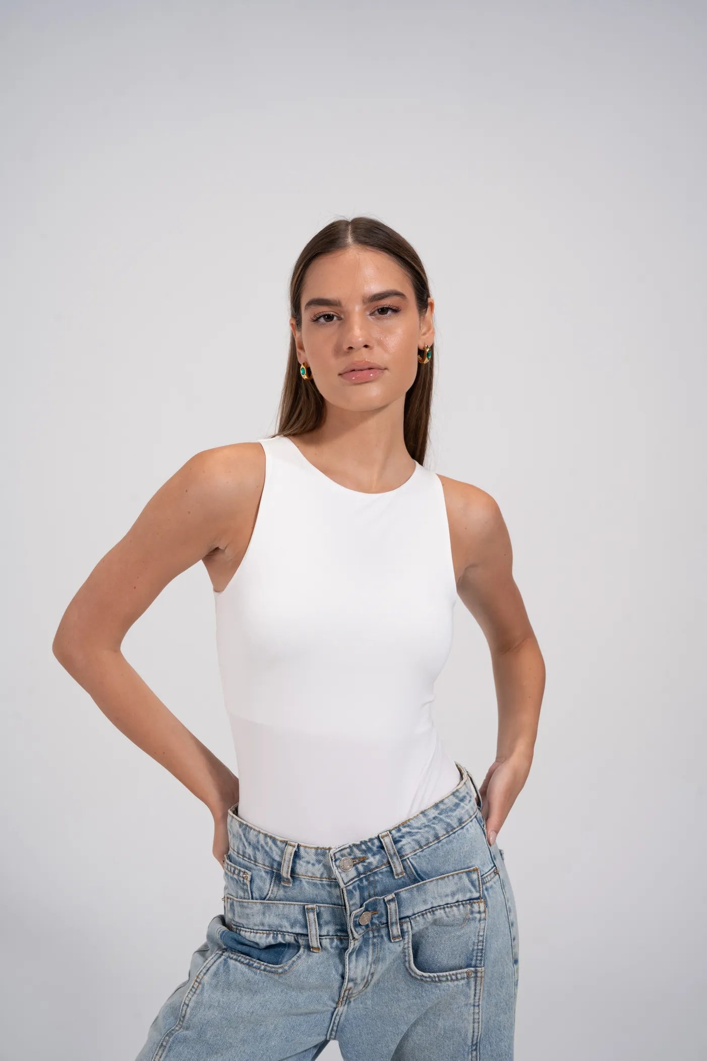 ROUND NECK BODYSUIT - White