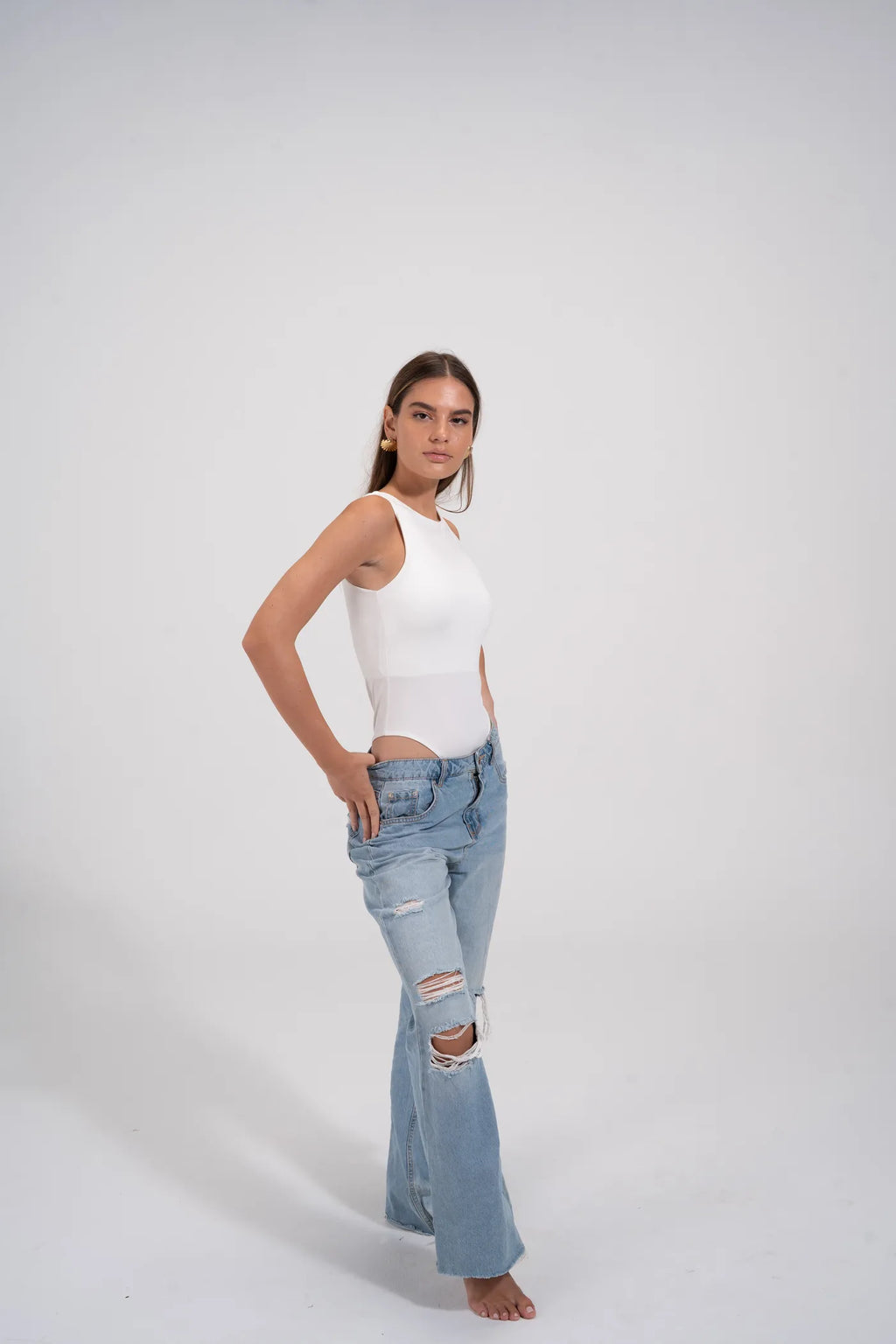 ROUND NECK BODYSUIT - White