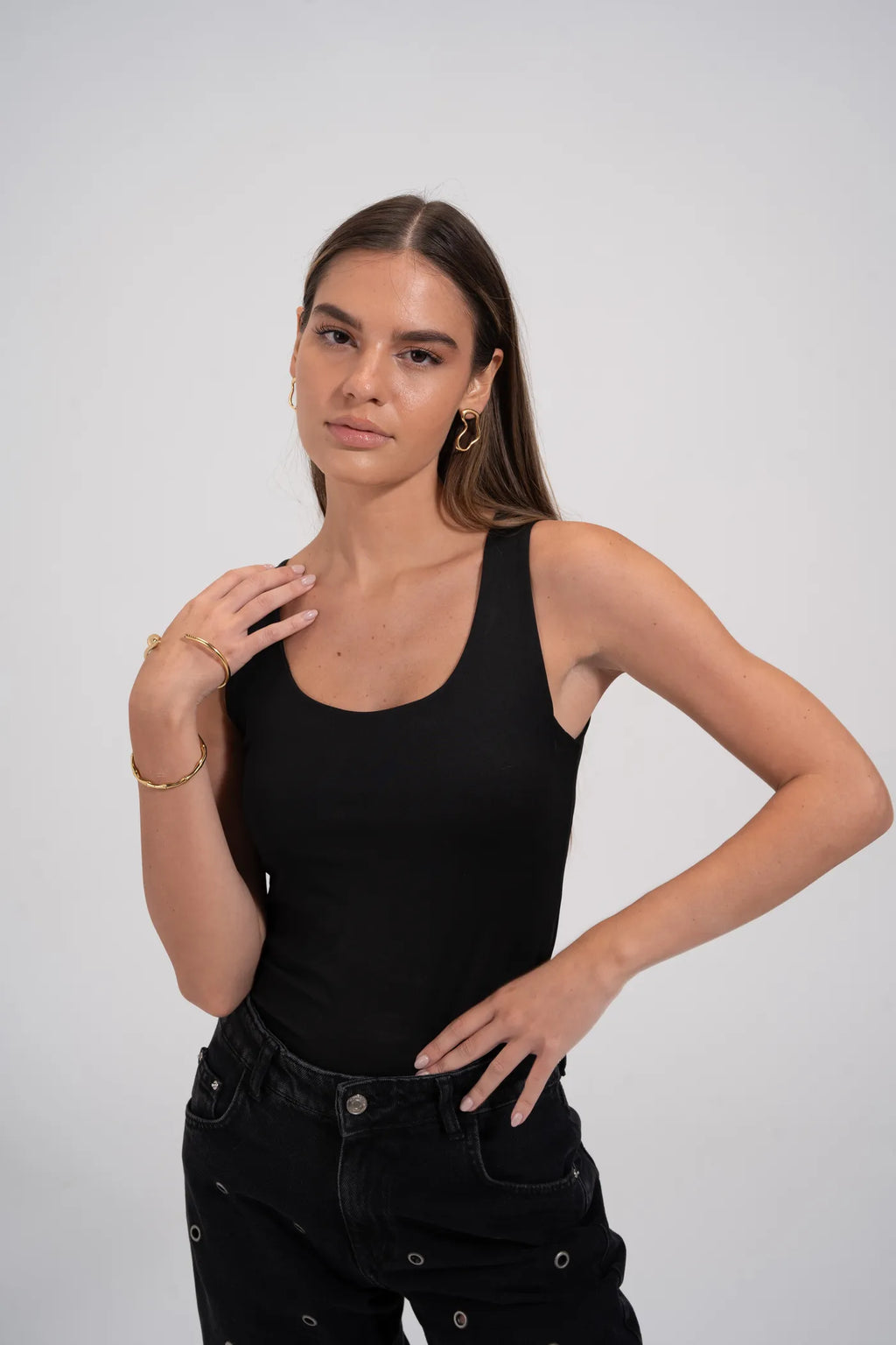 TANK TOP WIDE NECK - Black