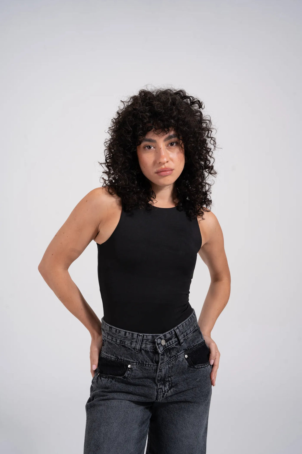 ROUND NECK BODYSUIT - Black